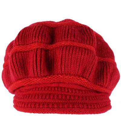 Skullies & Beanies Women's Winter Warm Hat Crochet Slouchy Beanie Knitted Caps with Visor - B-red - CT18HK2CKDL $11.61