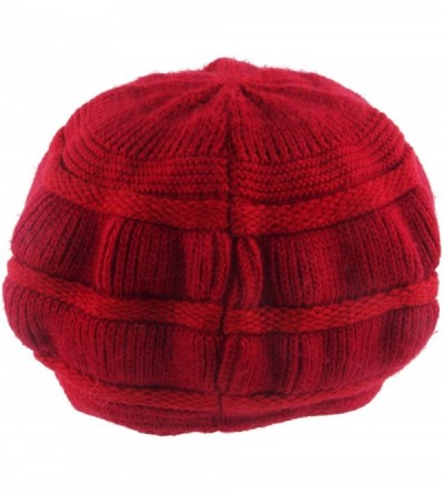 Skullies & Beanies Women's Winter Warm Hat Crochet Slouchy Beanie Knitted Caps with Visor - B-red - CT18HK2CKDL $11.61