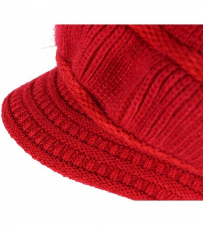 Skullies & Beanies Women's Winter Warm Hat Crochet Slouchy Beanie Knitted Caps with Visor - B-red - CT18HK2CKDL $11.61