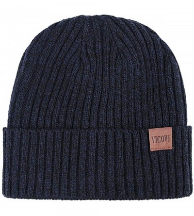 Skullies & Beanies Winter Knit Beanie Hats for Men and Women Warm Fleece Stretch Slouchy Skull Cap - Navy Dark - CH18IU9YSQ5 ...