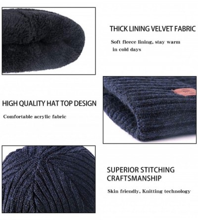 Skullies & Beanies Winter Knit Beanie Hats for Men and Women Warm Fleece Stretch Slouchy Skull Cap - Navy Dark - CH18IU9YSQ5 ...