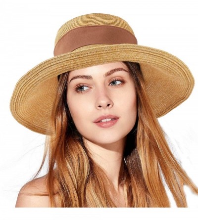 Sun Hats Women Straw Sun Hat Bowknot Floppy Foldable Wide Brim Summer Beach Bucket Hat - Khaki - Beige - CA196IO6NUG $27.07