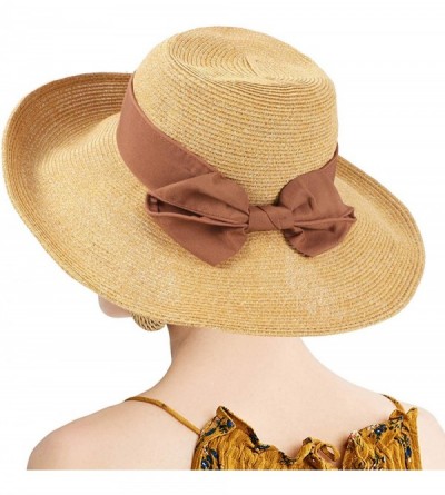 Sun Hats Women Straw Sun Hat Bowknot Floppy Foldable Wide Brim Summer Beach Bucket Hat - Khaki - Beige - CA196IO6NUG $17.68