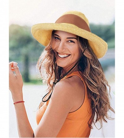 Sun Hats Women Straw Sun Hat Bowknot Floppy Foldable Wide Brim Summer Beach Bucket Hat - Khaki - Beige - CA196IO6NUG $17.68