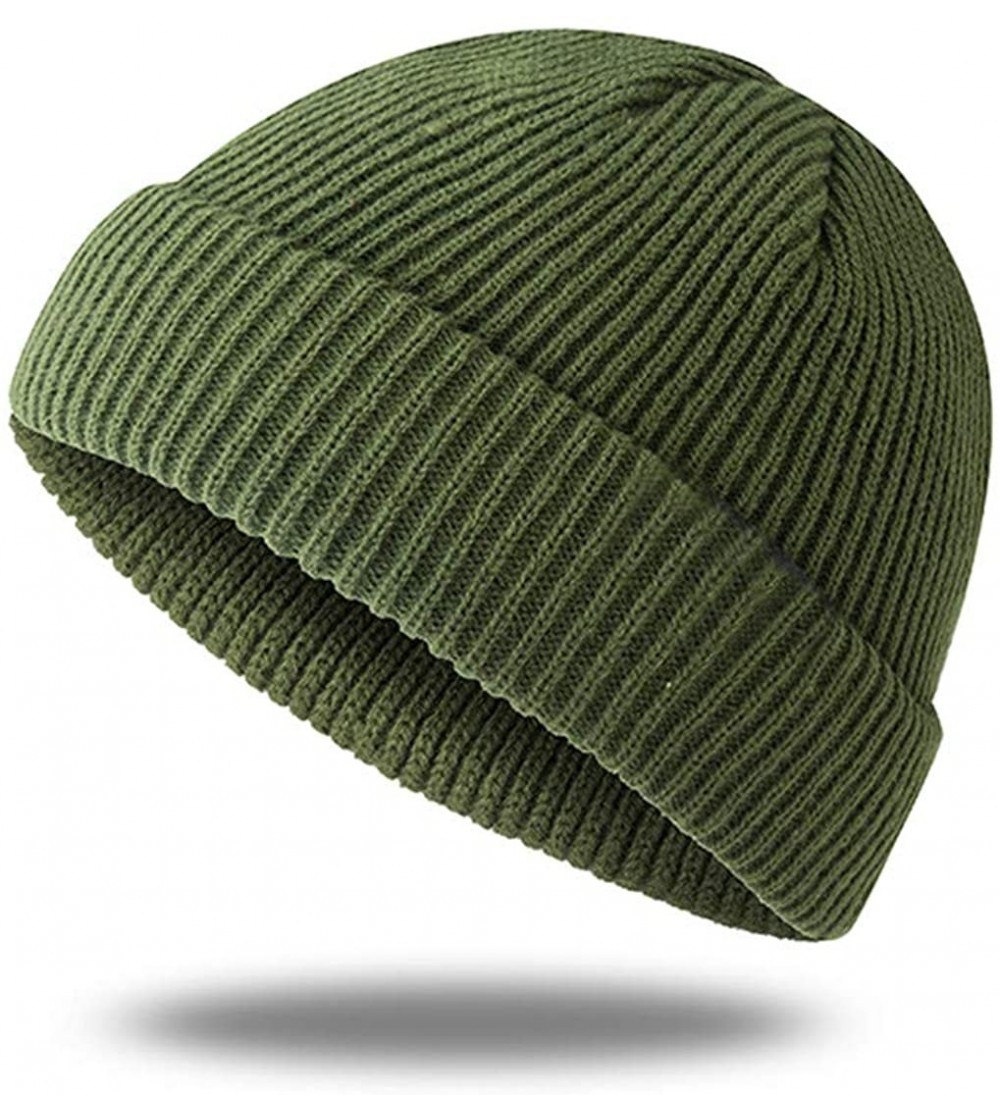 Visors Trendy Warm Chunky Soft Stretch Cable Knit Cuff Beanie Hat for Women Men - Army Green - C418YH6ZXX4 $9.05