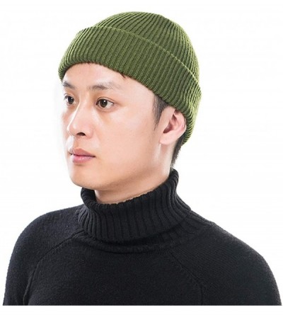 Visors Trendy Warm Chunky Soft Stretch Cable Knit Cuff Beanie Hat for Women Men - Army Green - C418YH6ZXX4 $9.05