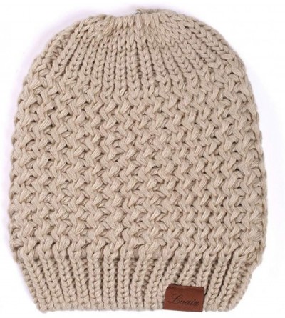 Skullies & Beanies Women Hat Knit Skull Beanie Winter Outdoor Runner Messy Bun High Ponytail Cap - Beige - CV18X8WI4AX $13.32