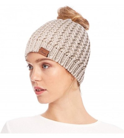 Skullies & Beanies Women Hat Knit Skull Beanie Winter Outdoor Runner Messy Bun High Ponytail Cap - Beige - CV18X8WI4AX $13.32