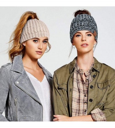 Skullies & Beanies Women Hat Knit Skull Beanie Winter Outdoor Runner Messy Bun High Ponytail Cap - Beige - CV18X8WI4AX $13.32