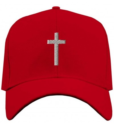 Baseball Caps Baseball Cap Cross Silver Embroidery Acrylic Dad Hats for Men & Women Strap - Red Design Only - C6185C25GHY $30.62