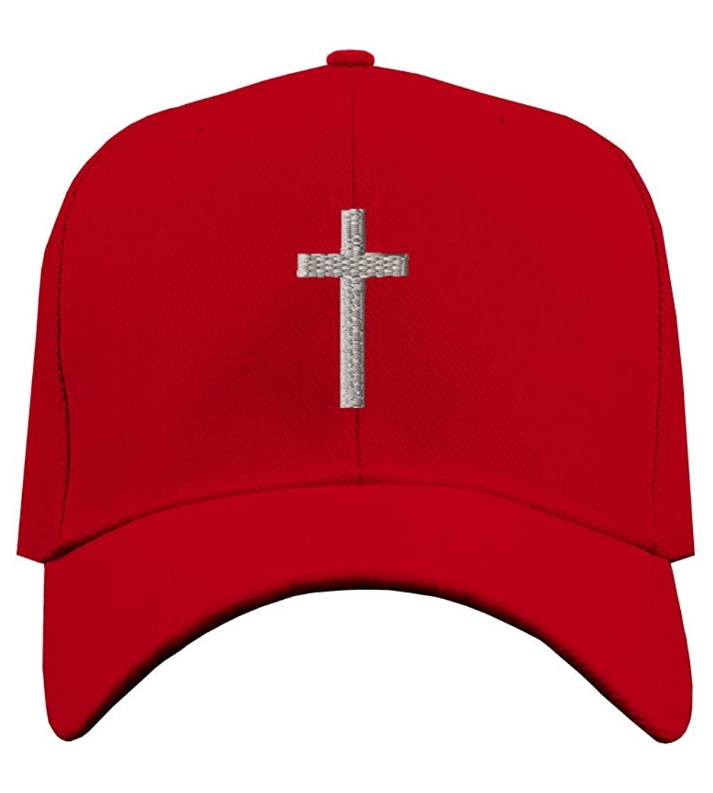Baseball Caps Baseball Cap Cross Silver Embroidery Acrylic Dad Hats for Men & Women Strap - Red Design Only - C6185C25GHY $16.33