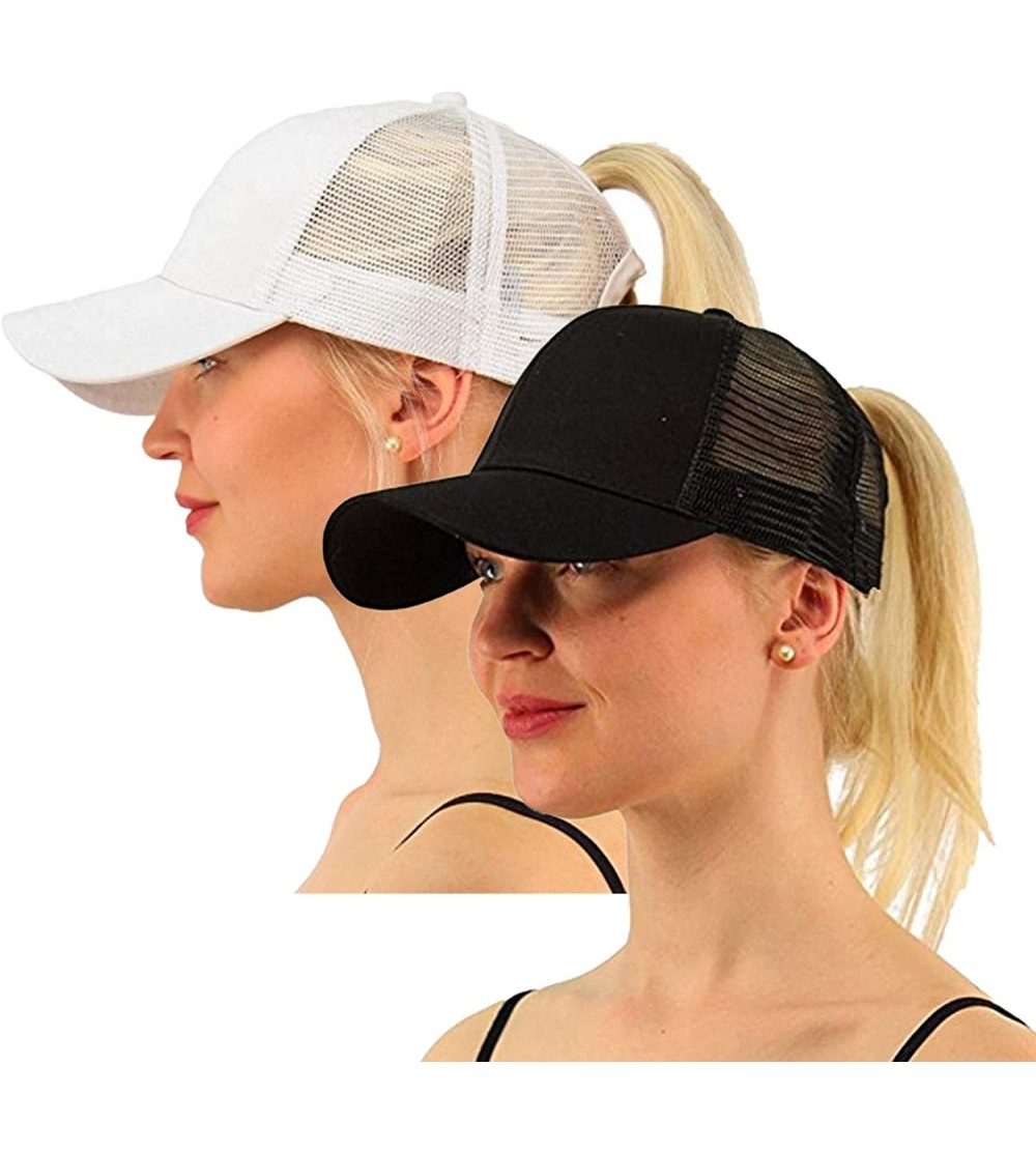 Baseball Caps Ponytail Cap Messy Trucker Adjustable Visor Baseball Cap Hat Unisex - Black White 2pack - CU18DYM0WUR $13.76