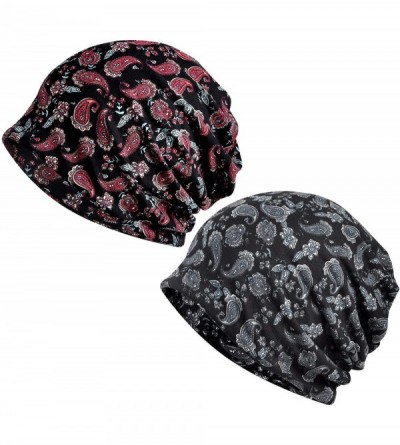 Skullies & Beanies Women's Stylish Cotton Beanie Chemo Cap Tiara Skull Cap Infinity Knit Cap Scarf - 1392-2 Pack-a - CC18XZTI...