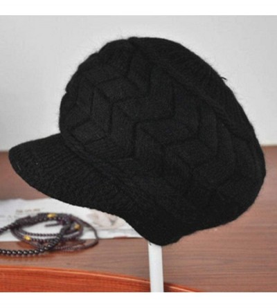 Skullies & Beanies Womens Winter Warm Knitted Hats Slouchy Wool Beanie Hat Cap with Visor - Black - CI18N8HMS0G $7.66
