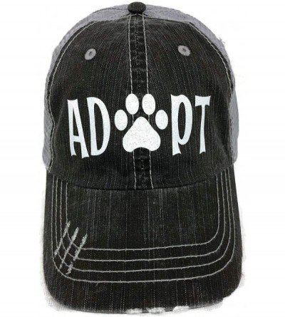 Baseball Caps White Glitter Adopt/Paw Print Mom Grey Trucker Baseball Cap Animal Dog Cat - CF17YQ2Q322 $42.08