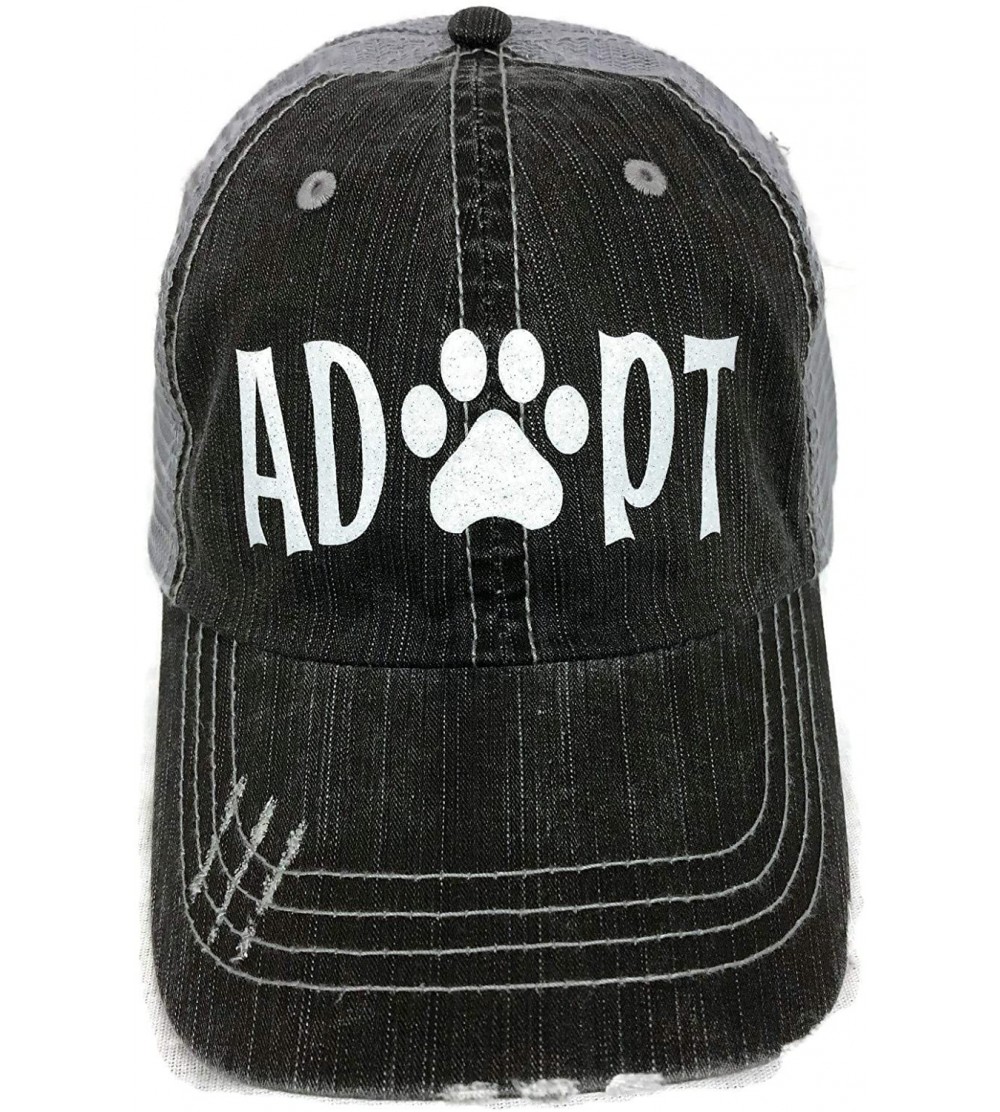 Baseball Caps White Glitter Adopt/Paw Print Mom Grey Trucker Baseball Cap Animal Dog Cat - CF17YQ2Q322 $24.79