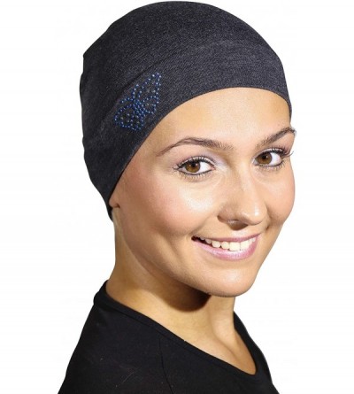 Skullies & Beanies Blue Stud Butterfly Chemo Sleep Cap Beanie - Dark Heather Grey - CT12MYL67WT $16.76