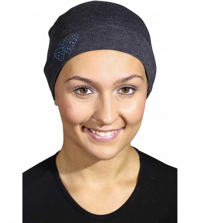 Skullies & Beanies Blue Stud Butterfly Chemo Sleep Cap Beanie - Dark Heather Grey - CT12MYL67WT $16.76