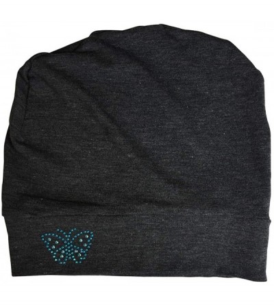Skullies & Beanies Blue Stud Butterfly Chemo Sleep Cap Beanie - Dark Heather Grey - CT12MYL67WT $16.76