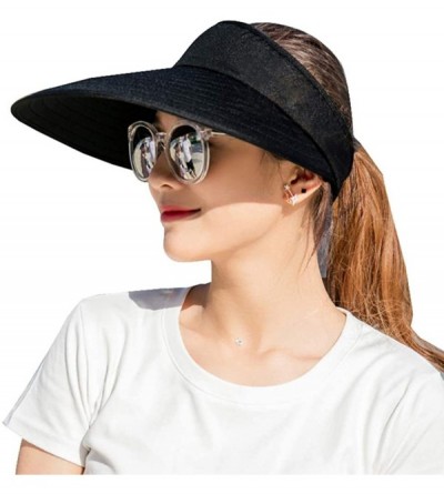 Sun Hats Sun Visor Hats Women Large Brim Summer UV Protection Beach Cap - Black - CF18DSCAYQ9 $16.80