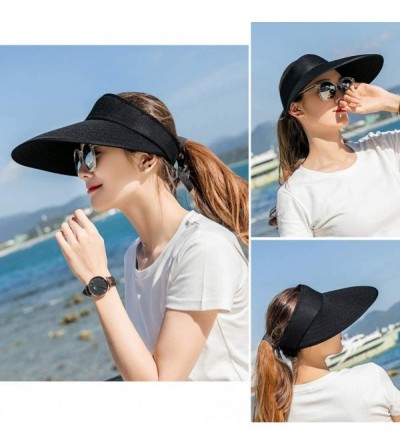 Sun Hats Sun Visor Hats Women Large Brim Summer UV Protection Beach Cap - Black - CF18DSCAYQ9 $16.80