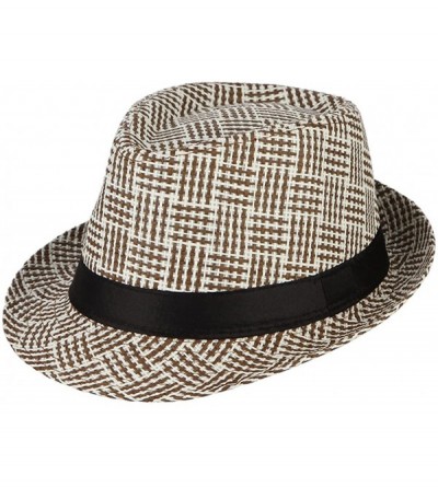 Fedoras Men Vintage Sun Hat Short Brim Plaid Wool Fedoras Trilby Jazz Cap - Coffee - C918E6UW5N8 $6.77