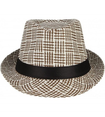 Fedoras Men Vintage Sun Hat Short Brim Plaid Wool Fedoras Trilby Jazz Cap - Coffee - C918E6UW5N8 $6.77