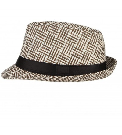 Fedoras Men Vintage Sun Hat Short Brim Plaid Wool Fedoras Trilby Jazz Cap - Coffee - C918E6UW5N8 $6.77