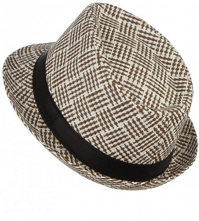 Fedoras Men Vintage Sun Hat Short Brim Plaid Wool Fedoras Trilby Jazz Cap - Coffee - C918E6UW5N8 $6.77