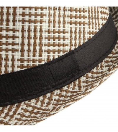 Fedoras Men Vintage Sun Hat Short Brim Plaid Wool Fedoras Trilby Jazz Cap - Coffee - C918E6UW5N8 $6.77