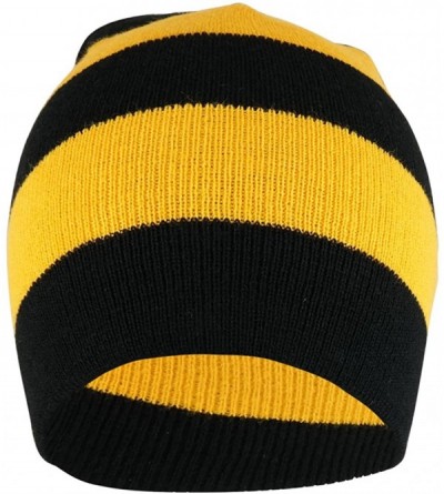 Skullies & Beanies Two Tone Thick Striped Acrylic Knit Short Winter Beanie Hat - Black Gold - CZ18639RGOQ $9.95
