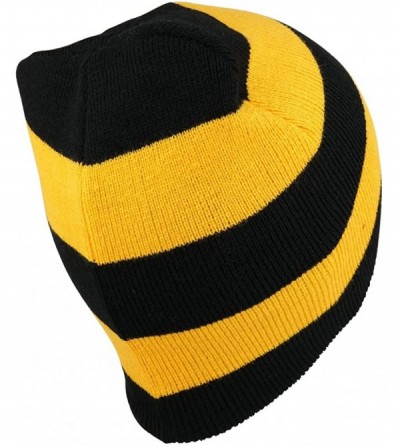 Skullies & Beanies Two Tone Thick Striped Acrylic Knit Short Winter Beanie Hat - Black Gold - CZ18639RGOQ $9.95