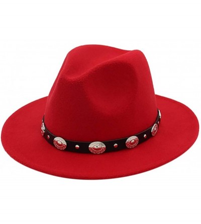 Fedoras Mens Western Cowboy Hat Faux Felt Wide Brim Fedora Hat - A Red - CB193W85T9L $12.96