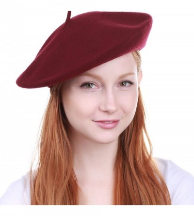 Berets 100% Wool French Beret for Womens Solid Colors Mens - Burgundy - CP18HCHNKYG $8.27