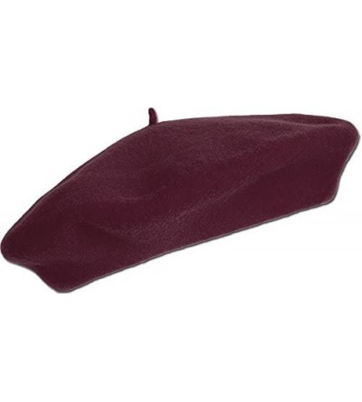 Berets 100% Wool French Beret for Womens Solid Colors Mens - Burgundy - CP18HCHNKYG $8.27