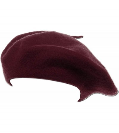 Berets 100% Wool French Beret for Womens Solid Colors Mens - Burgundy - CP18HCHNKYG $8.27