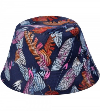 Bucket Hats Fashion Print Bucket Hat Summer Fisherman Cap for Women Men - Banana Leaves Navy - C918AOISWQT $12.13