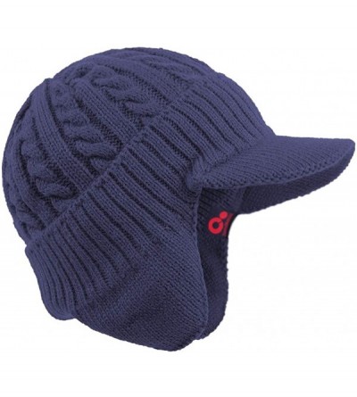 Skullies & Beanies Daily Knit Visor Brim Beanie Hat Fleece Lined Skull Ski Cap - Blue With Earflaps - CW18L8U2YT4 $14.43