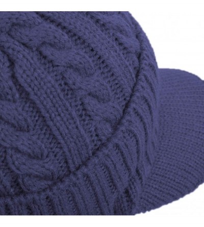 Skullies & Beanies Daily Knit Visor Brim Beanie Hat Fleece Lined Skull Ski Cap - Blue With Earflaps - CW18L8U2YT4 $14.43