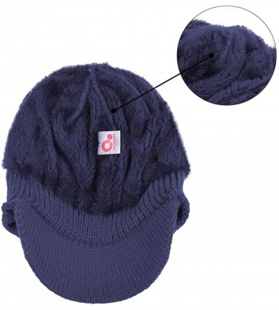 Skullies & Beanies Daily Knit Visor Brim Beanie Hat Fleece Lined Skull Ski Cap - Blue With Earflaps - CW18L8U2YT4 $14.43