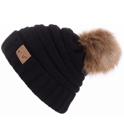 Skullies & Beanies Trendy Fur Men Women Parent Child Baggy Warm Crochet Winter Wool Knit Ski Beanie Caps Snow Hat Beanie - CF...