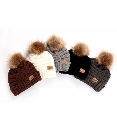 Skullies & Beanies Trendy Fur Men Women Parent Child Baggy Warm Crochet Winter Wool Knit Ski Beanie Caps Snow Hat Beanie - CF...