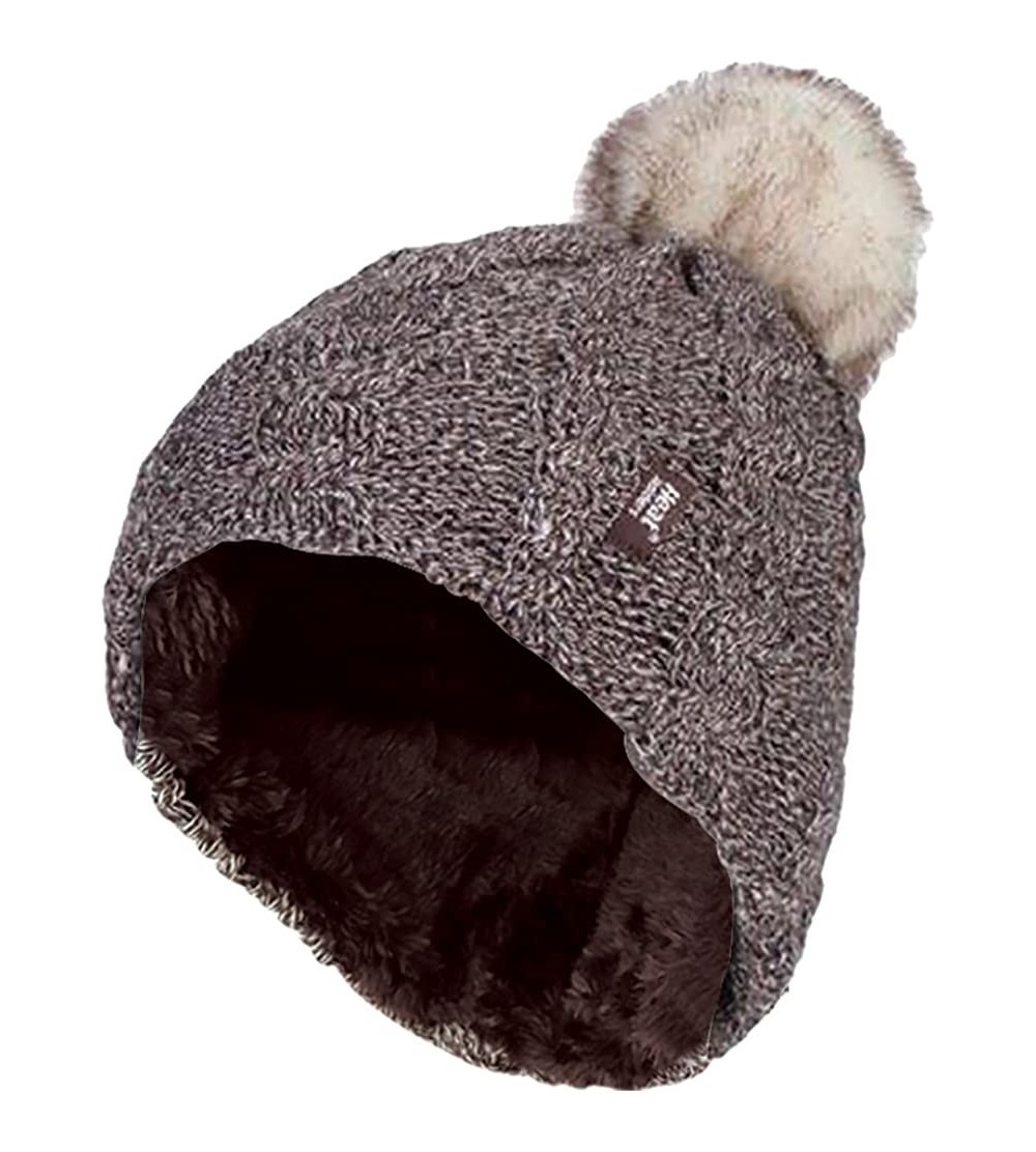 Skullies & Beanies Womens Thick Knit Thermal Winter Warm Beanie Hat with Pom Pom - Fawn - CN184R6O4W0 $20.85