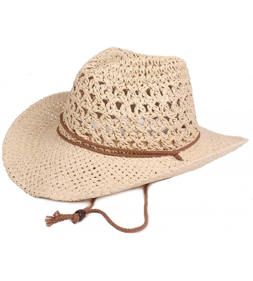 Sun Hats Straw Hat Women Men Cowboy Hat Beach Floppy Sun Hat Brim Summer Sunhat Bush Hat - Beige - CR18RH8QW7Z $12.36
