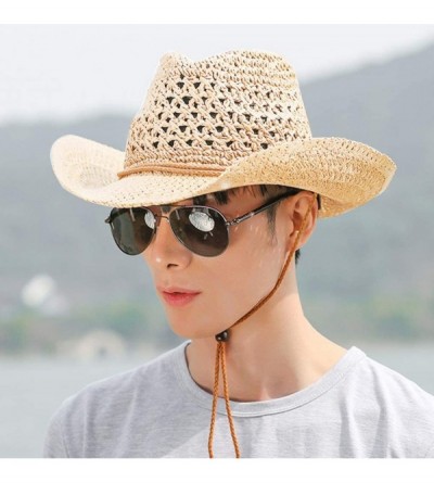 Sun Hats Straw Hat Women Men Cowboy Hat Beach Floppy Sun Hat Brim Summer Sunhat Bush Hat - Beige - CR18RH8QW7Z $12.36