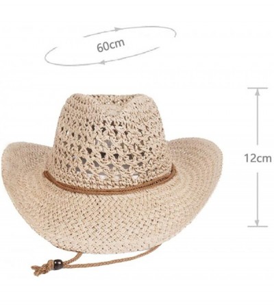 Sun Hats Straw Hat Women Men Cowboy Hat Beach Floppy Sun Hat Brim Summer Sunhat Bush Hat - Beige - CR18RH8QW7Z $12.36