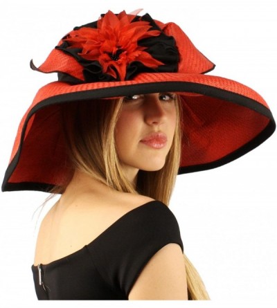 Sun Hats Summer Floral Floppy Sun Big Wide 6" Brim Beach Resort Hat Adjustable - Red - CI11CHZMUAP $16.85