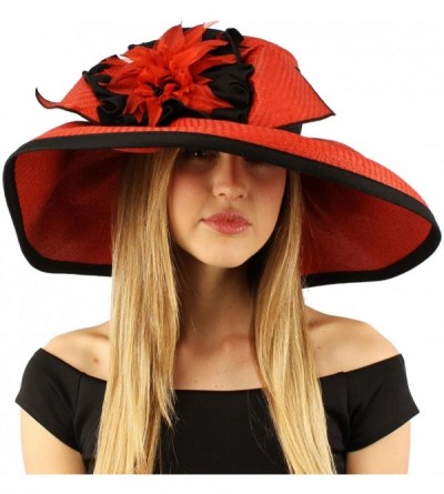 Sun Hats Summer Floral Floppy Sun Big Wide 6" Brim Beach Resort Hat Adjustable - Red - CI11CHZMUAP $16.85