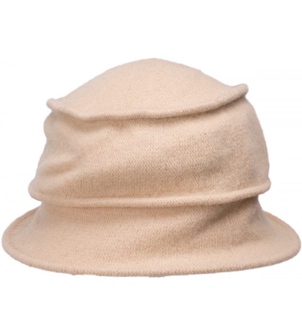 Bucket Hats Womens 100% Wool Pure Color Winter Warm Wrinkle Cloche Bucket Hat T175 - Beige - CJ12MI7LF7L $11.06