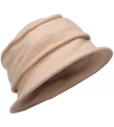 Bucket Hats Womens 100% Wool Pure Color Winter Warm Wrinkle Cloche Bucket Hat T175 - Beige - CJ12MI7LF7L $11.06